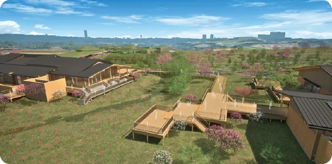 展示館と里山の風景パースイメージ